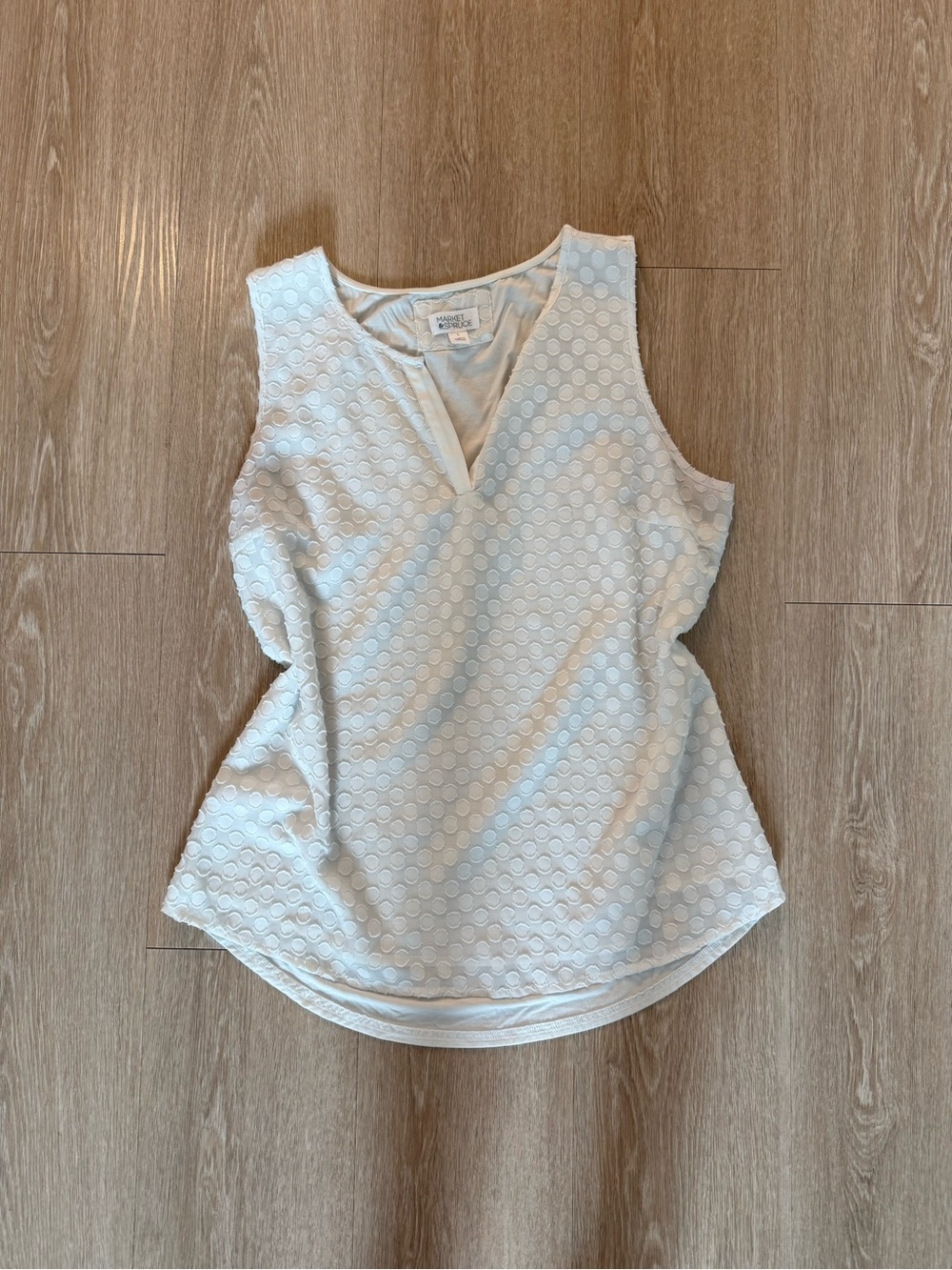 White Polka Dot Sleeveless V-Neck Top